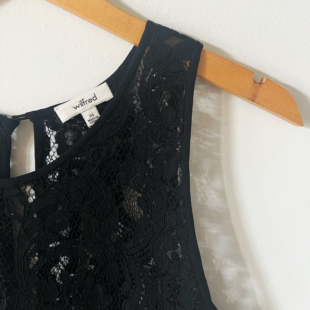 Aritzia Wilfred Black Lace Silk Trim Sleeveless Sheer Blouse XS Romantic Elegant - Picture 2 of 15